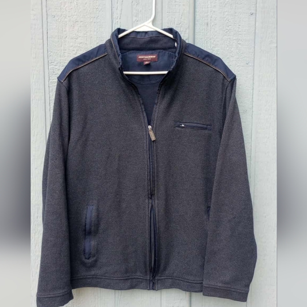 Johnston & Murphy Melange Knit Full Zip Mens Navy Jacket Size XLarge